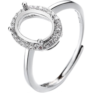 日韩戴妃款高仿镀S925纯银戒指空托7*9镶嵌9*11圆形蜜蜡戒托女5*7