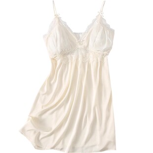 夏天加大码性感睡衣冰丝仿真丝带胸垫200斤胖mm宽松蕾丝吊带睡裙s