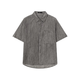 凯施迪翻领短袖衬衫男款夏季韩系商务百搭休闲上衣复古纹感半袖男