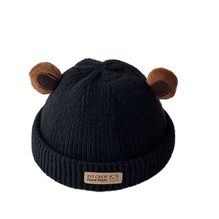 儿童帽子男童可爱超萌小熊耳朵保暖瓜皮帽秋冬宝宝户外防风毛线帽