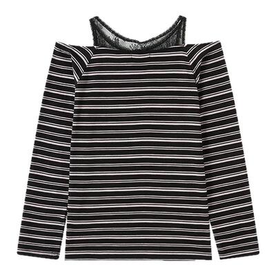 【宋妍霏同款】MOUSSY2026秋新拼挂脖条纹长袖T恤女028JAA80-1327