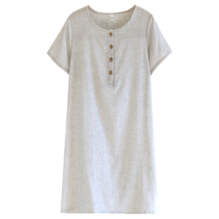 无印风日系简约纯棉纱布睡裙女士夏季薄款短袖可外穿家居服睡衣