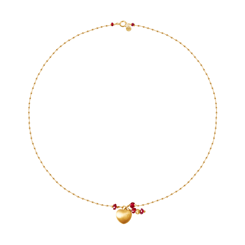 Au750肌肤链系列手工18 k 金baby ruby 迷你红宝石丝绒爱心项链