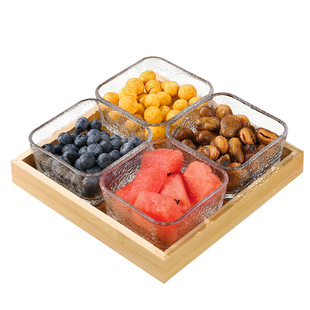玻璃水果盘客厅家用零食摆放四宫格干果盘坚果收纳盒茶点小吃拼盘