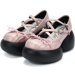 littlegood甜美厚底玛丽珍鞋女2025新款百搭蝴蝶结小皮鞋