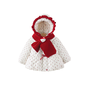 婴儿冬装棉服0一4周岁小宝宝加厚外套女童冬季夹棉衣连帽碎花棉袄