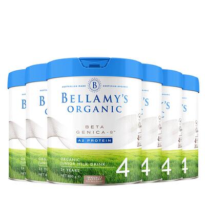 【官方正品】贝拉米白金有机A2蛋白DHA配方儿童奶粉4段800g*6罐装