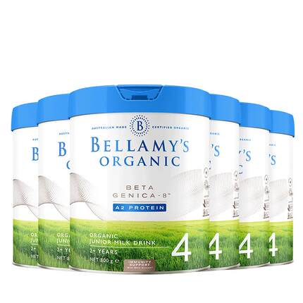【官方正品】贝拉米白金有机A2蛋白DHA配方儿童奶粉4段800g*6罐装