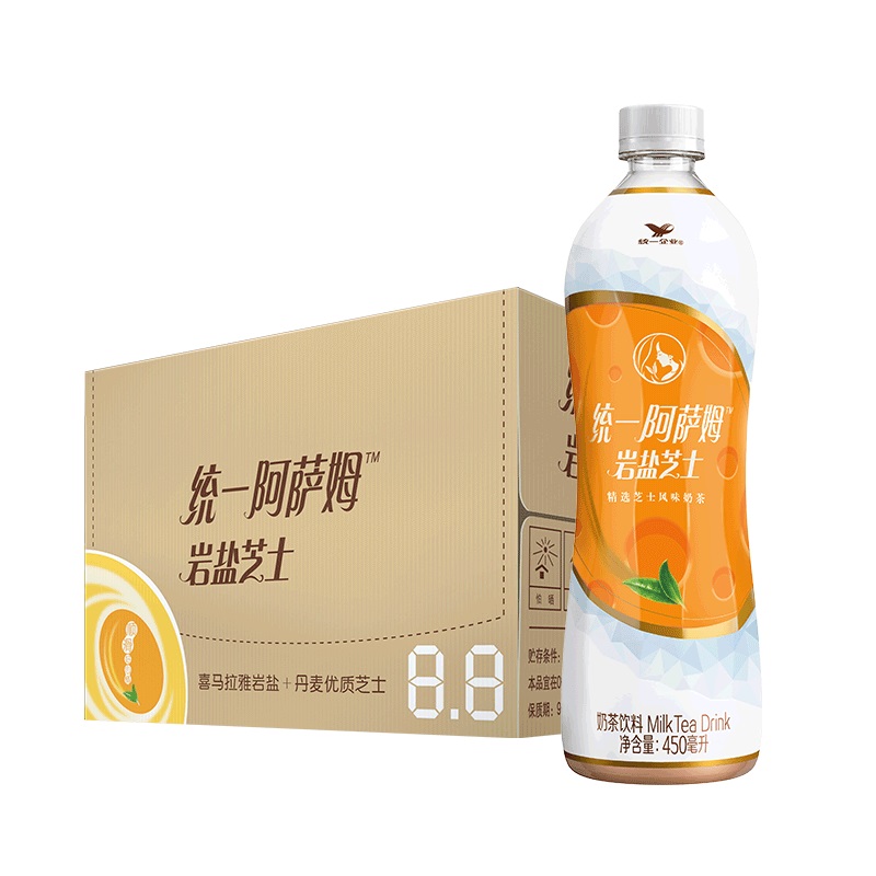 统一阿萨姆奶茶岩盐芝士风味饮料450ml*15瓶官方旗舰店整箱装