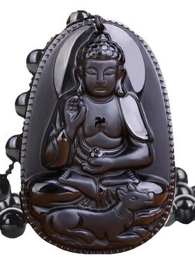 天然黑曜石属狗吊坠天然本命佛