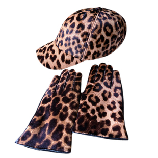 帽子女款2025新款马毛皮草帽子手套时尚洋气高颜值秋冬豹纹鸭舌帽