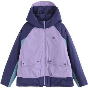 诺诺公主S1N初中生山系拼接撞色羽绒服女冬户外运动立领保暖外套