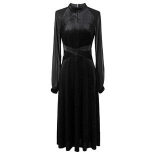 2025秋季新款绝色时尚欧美风高端雪纺灯笼袖丝绒连衣裙女装欧洲站