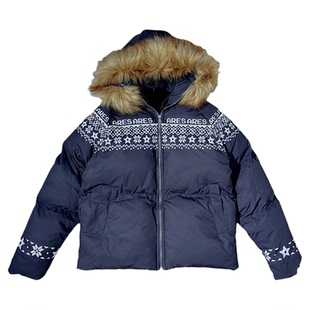 饭粒家 美式复古费尔岛连帽毛领大衣夹棉加厚保暖冬季外套巴恩风