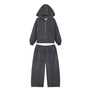 左西童装女童加绒运动套装两件套2025新款女孩大童帽衫外套弯刀裤