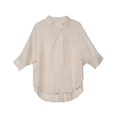 谜底大廓形衬衫分袖女2025夏季新款通勤提花中长款衬衣256MC6263