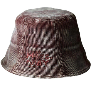 求缺设计.不挑脸型.仿古刷白刺绣灯芯绒渔夫帽子秋冬男女水桶帽