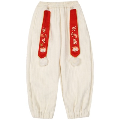 男童汉服冬季2025新款加绒加厚保暖裤男宝宝古风运动裤针织长裤