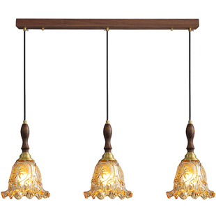 法式中古餐厅灯三头美式复古玻璃吊灯实木餐桌吧台灯床头小吊灯