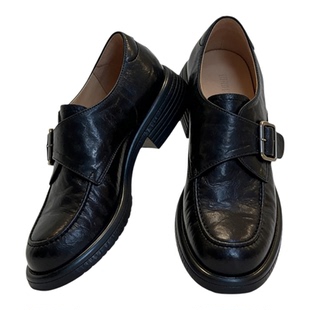 真皮~通勤厚底乐福鞋女粗跟一脚蹬高跟单鞋复古圆头英伦风小皮鞋