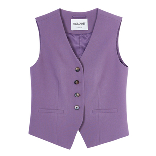 米思阳2026春季新款V领短款西装马夹外套高级感背心无袖上衣2079