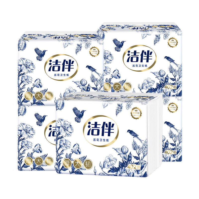 洁伴加韧方包卫生纸402张30包加韧厚实立体压花