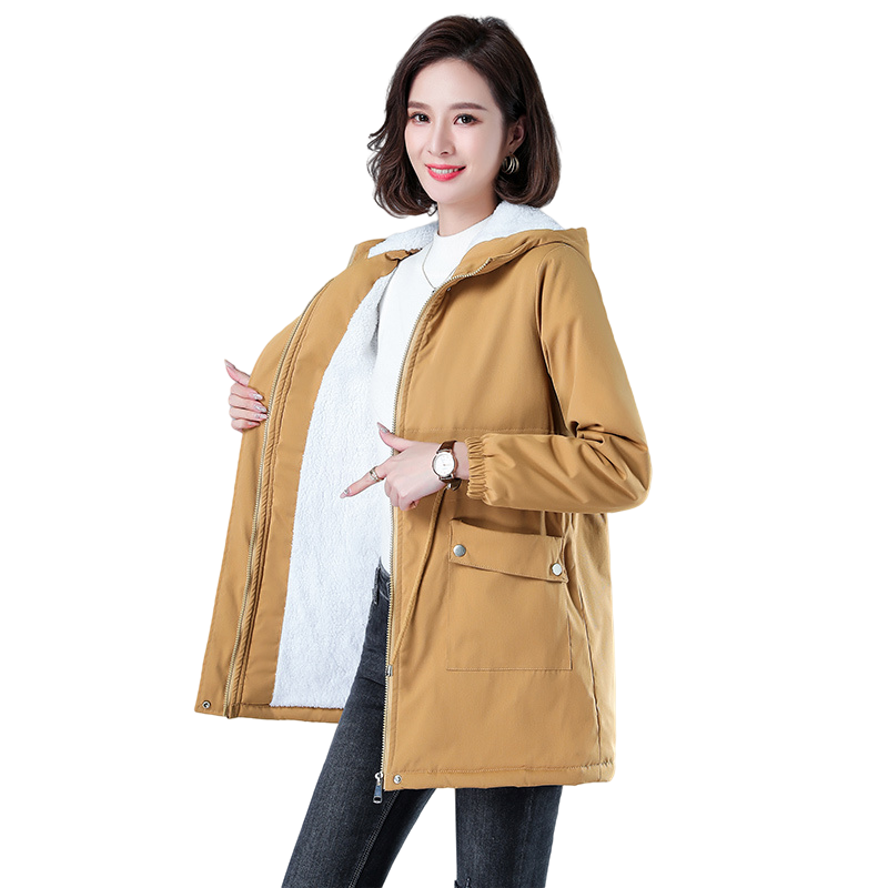 加绒风衣女中长款2025年秋冬季新款韩版宽松百搭休闲加厚棉服外套