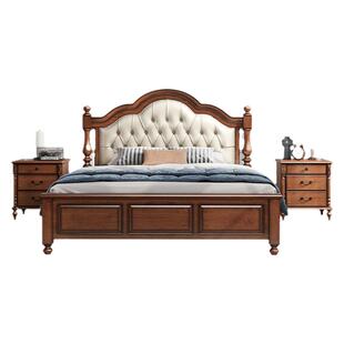 美式实木床主卧箱体储物床真皮软包全实木1.8米复古风婚床 双人床