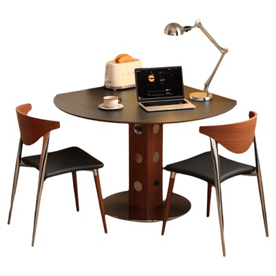 木小咖实木包豪斯功能餐台家用小户型轻奢岩板伯格正方形折叠圆桌