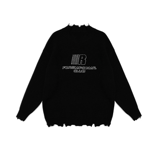 FDR官方店 R字镂空绣花毛衣男女秋冬季美式运动宽松情侣装上衣