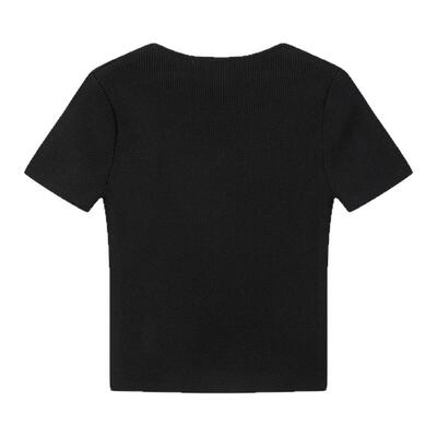 SLY 2026春季新品甜美风蝴蝶结V领简约针织短袖女038JSZ70-1003