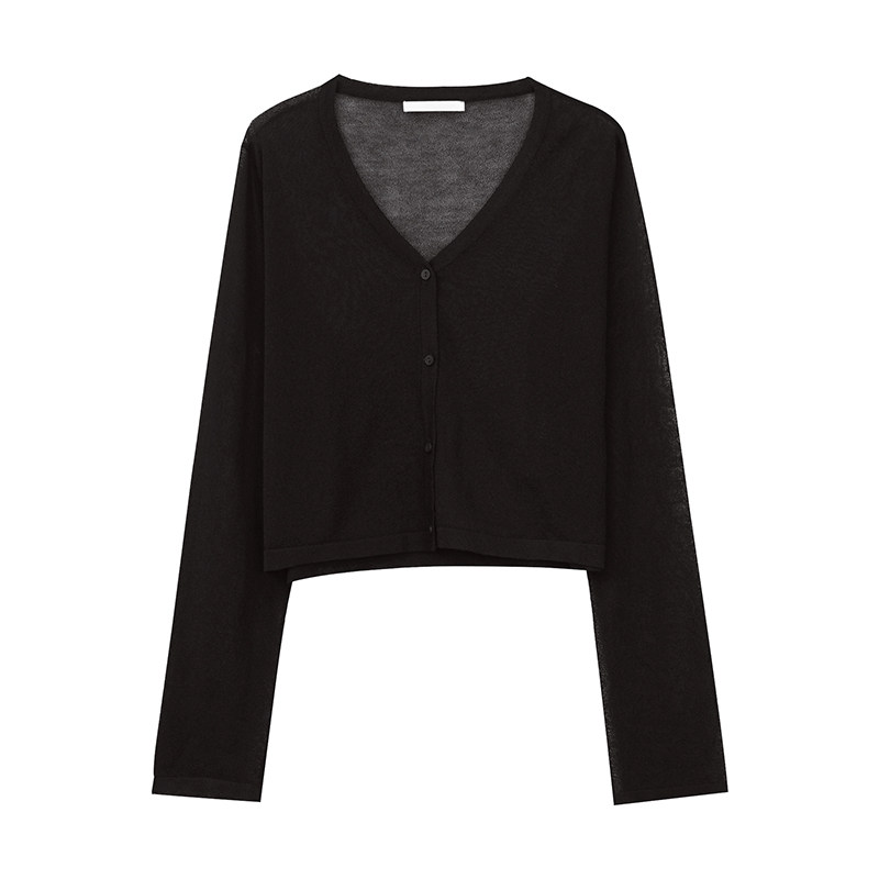 吊带裙外搭针织开衫女春夏冰丝薄款防晒衣长袖黑色小披肩空调衫