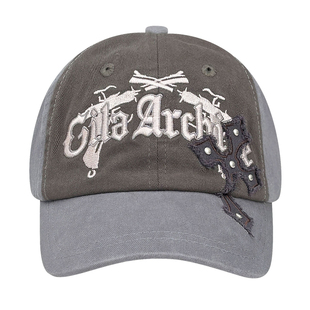 美式复古金秋天同款字母刺绣鸭舌帽女做旧十字架辣妹棒球帽遮阳帽