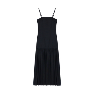 NEVA HU 黑色性感抹胸连衣裙女吊带修身包臀裙拼接网纱飘逸长裙