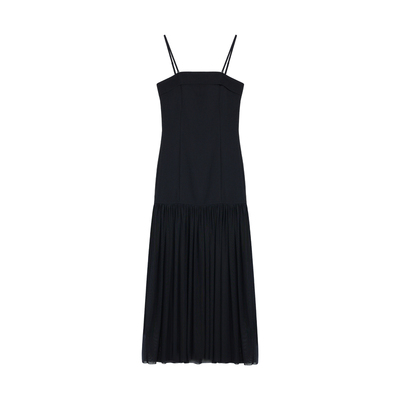 NEVA HU 黑色性感抹胸连衣裙女吊带修身包臀裙拼接网纱飘逸长裙