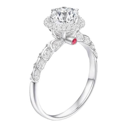 TopMiya【培育】18K金豪华钻戒一克拉人工人造钻石红宝结婚戒指女