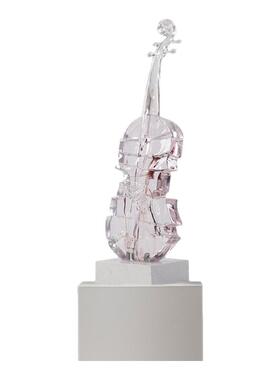 现代轻奢透明水晶小提琴摆件雕塑高档玄关客厅大型落地工艺品