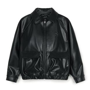 MLB官方 女款时尚复古仿皮夹克纯色百搭休闲外套25春夏新款JPB02