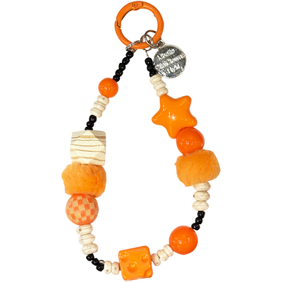 秋冬款毛球超火橙色手工串珠手机链短款挂绳手提链可背带夹片时尚网红百搭包包cpdd相机挂件吊坠超好看小众款