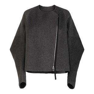 sdeer圣迪奥女装25年新品时尚圆领不规则双面呢短款外套S254Z2604