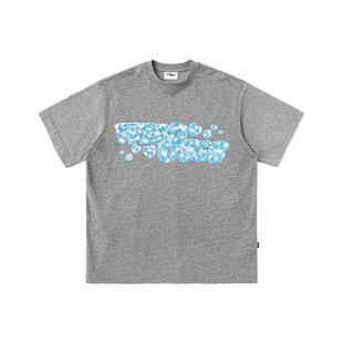 WHOOSIS（不知其名）毛绒印花短袖t恤重磅美式新品百搭简约潮男女