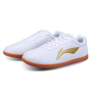 李宁太极鞋女款训练专用鞋男款武术鞋牛筋底鞋真皮女太极拳练功鞋