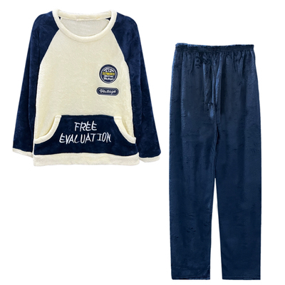 法兰绒情侣睡衣秋冬装薄绒