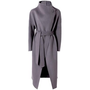 Mogas【博主同款】 定制时髦酷飒系带一粒扣羊毛双面毛呢大衣女冬