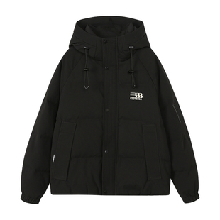 ALLIN 黑色连帽羽绒服男款冬季字母印花美式潮牌加厚保暖情侣外套