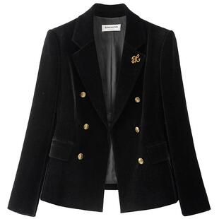 BANANA CICI2025年冬季新款非正式学院风丝绒双排扣收腰西装外套