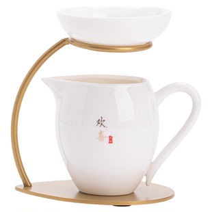 茶漏茶滤高档羊脂玉白瓷公道杯一体茶隔茶叶陶瓷泡茶过滤懒人支架