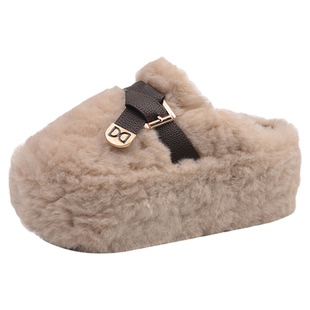 小个子厚底增高8CM毛毛拖鞋女外穿 2026春秋新款加绒包头棉拖34码