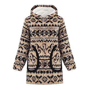 2025新款民族风连帽棉衣女加绒加厚保暖宽松印花棉服外套洋气省服