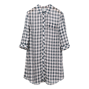 HONRN/红人宽松休闲薄款中长款格子衬衣衬衫女上衣夏季HI22OC577